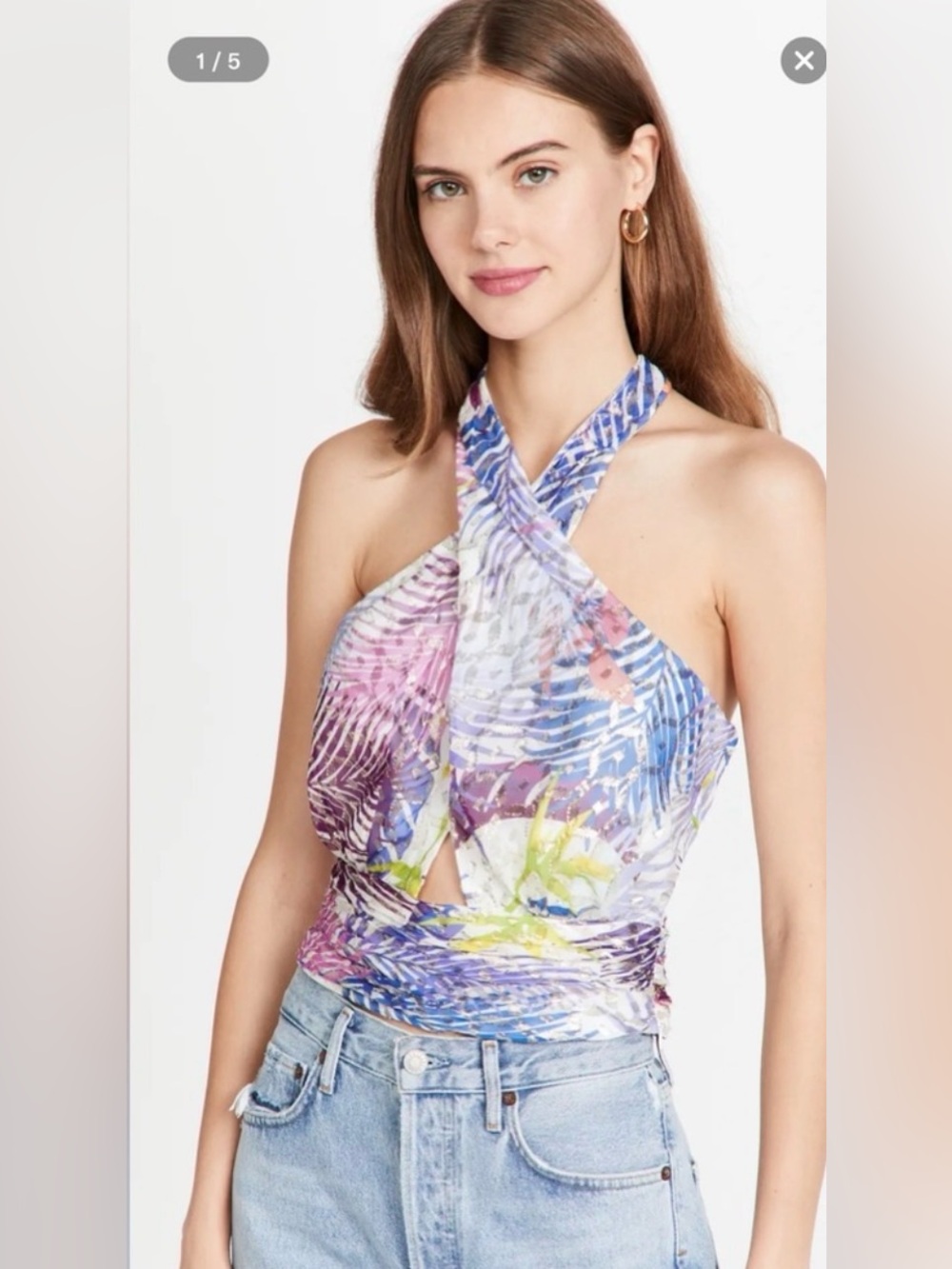 Ramy Brook Louisa Metallic Palm
Printed Crop Halter Top
